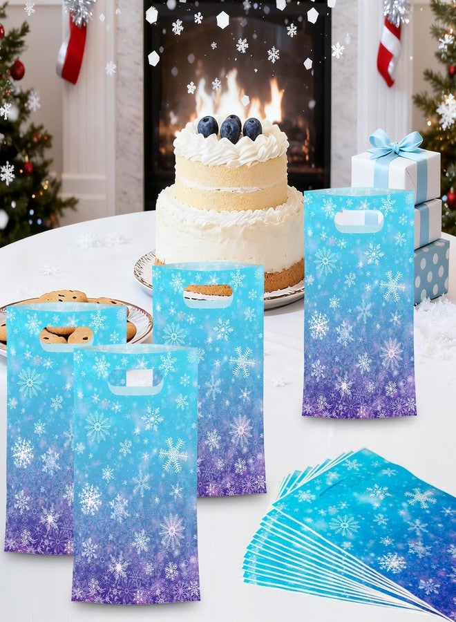 Litmitfu 50 Pcs Winter Snowflake Gift Bags, Plastic Frozen Goodie Bags with Handles, Blue and Purple Candy Goodie Party Favor Bag for Winter Wonderland Christmas Birthday Decorations Frozen Party Supplies - Image 2